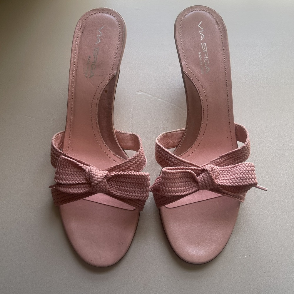 Via Spiga Pink Shoelace Bow Kitten Heels Made In Italy Size 10M